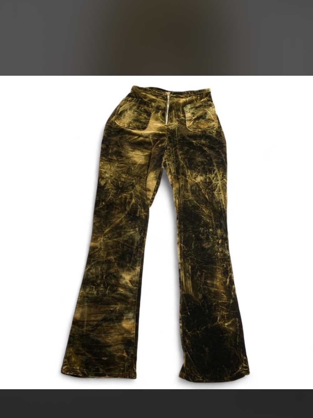Vintage Y2K Joy Jeans Crushed Velvet Pants XS Brown Gold Flared 70s Boho Glam